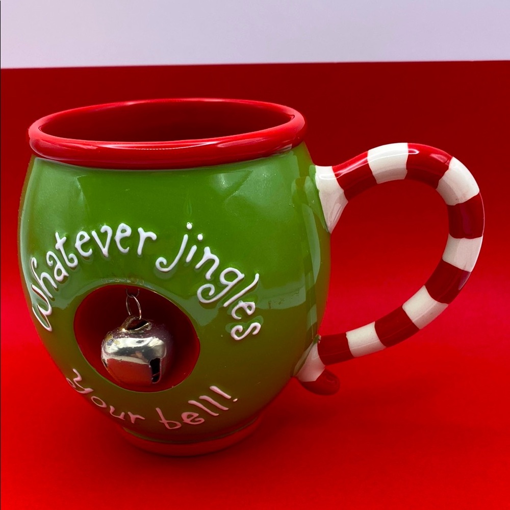 Hallmark “Whatever Jingles Your Bell” Green and Red Holiday Mug with Silver Bell